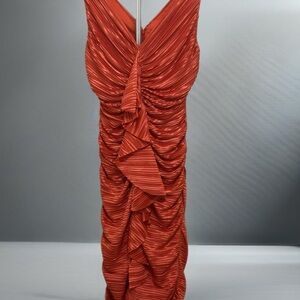 Suzi Chin Ruched Coral Drape Front Cocktail Dress - Sz 2